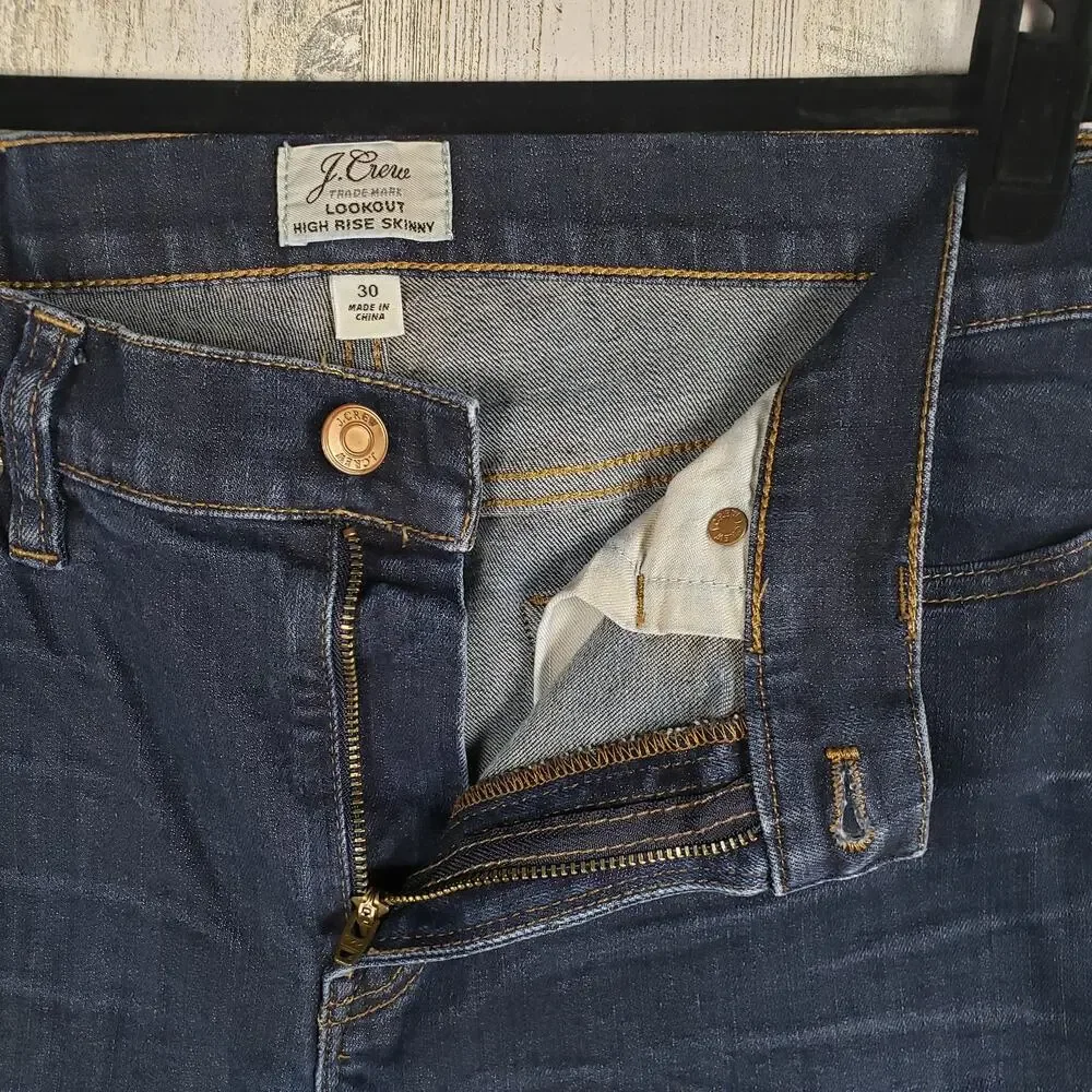J. Crew Blue Denim Lookout High Rise Toothpick Skinny Jeans Women's Size 30